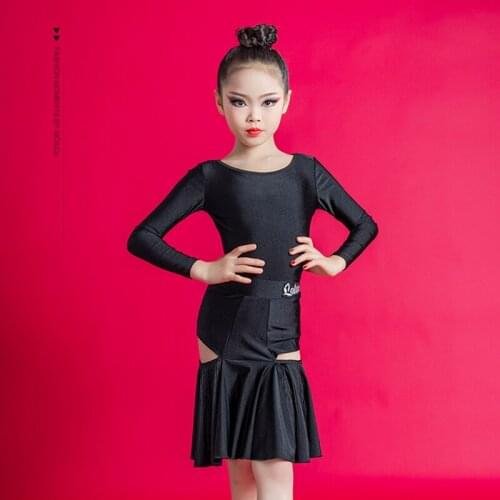 Latin Dance Costumes Suit Girls Long Sleeve Ballroom Samba Practice Wear Hollow Out Tango Skirt Dancewear Stage Outfits YS1255