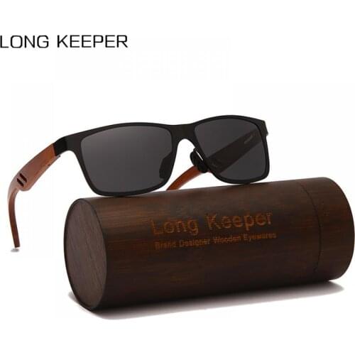 LongKeeper Polarized Wooden Sunglasses Men Women Bamboo Vintage Square Eyewear Male Car Driving Sun Glasses With Wood Case