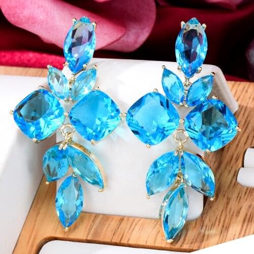 Missvikki Summer beach ocean blue transparent clear Austrian crystal Drop Earrings For Noble Women Wedding Party CZ Jewelry