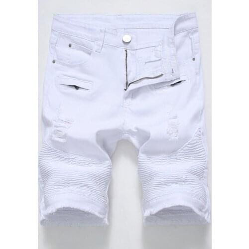 2020 Summer New Mens Denim Shorts Fashion Hole Elastic Force Short Jeans Male Zipper Decoration Brand White Black Red