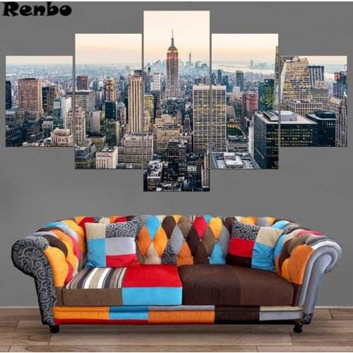 5 Piece Modern New York City Skyscrapers Landscape diy Diamond painting,5d Diamond mosaic Diamond Embroidery home Decoration