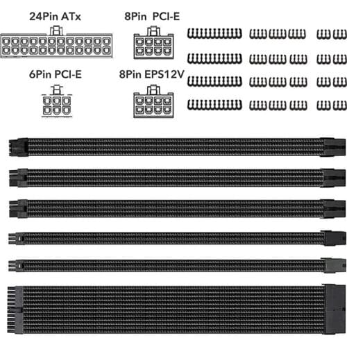 6PCS Custom Mod Sleeved Cable, Braided 18AWG ATX EPS PCI-E Cable Extension Kit with Combs for CPU GPU Power Supply Unit, 30CM