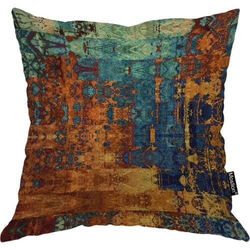 Moslion Throw Pillow Cover Blue and Golden Color 18x18 Inch Decorative Art Old Rough Grunge Abstract Square Pillow Case Cushion