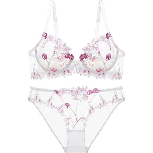 Girls Underwear Sexy Cherry Embroidered Ultra-thin Sexy Large Size Ladies Underwear Lace Bra Set For Girls
