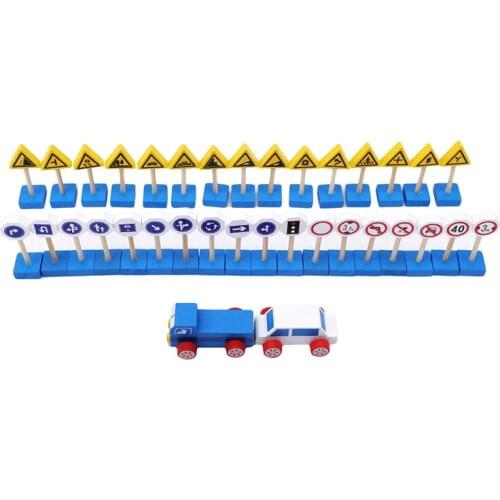 New Wood Building Block Vehicle Blocks Kids Teaching Toys Traffic Sign Baby Wooden Toy Preschool Learning Educational Table Game