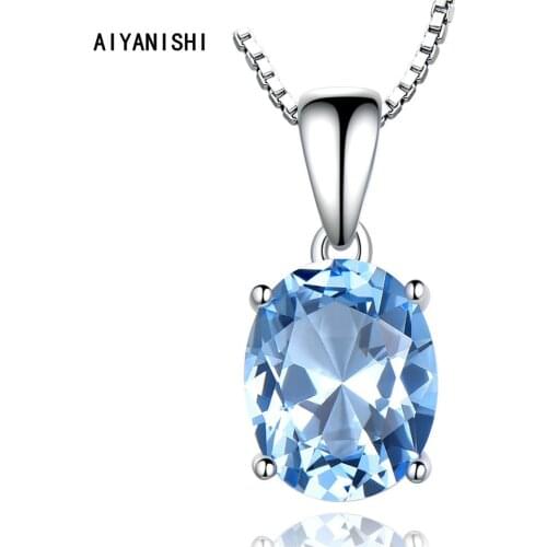 AIYANISHI 925 Sterling Silver Oval Necklace 3CT Sky Blue Topaz Pendant Necklace for Women Anniversary Party Necklace Jewellry