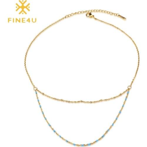FINE4U N366 Double Layer Chokers Necklaces Stainless Steel Chain Necklace For DIY Women Jewelry Making Rosary Beads Jewelry