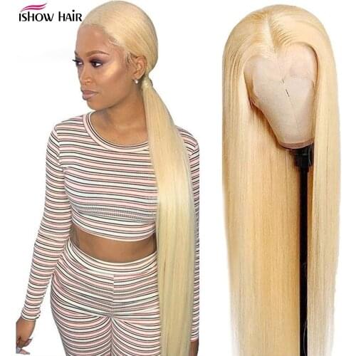Ishow HD Transparent 13x4 Lace Front Wig 613 Blonde Lace Frontal Wig Pre Plucked Bone Straight 30 Inch Brazilian Human Hair Wigs