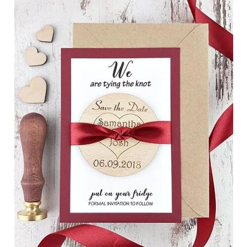 Personalize names date engraved Wooden Card save the date Wedding invitations Magnets, Engraved Save the date Magnet