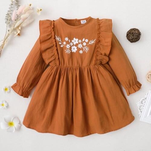 PatPat 2021 New Arrival Toddler Girl Flounce Decor Long-sleeve Dress