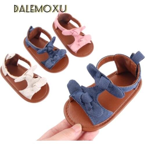 Breathable Summer Baby Girls Sandals Bow Toddler Solid Color Soft Sole Non-slip Shoes Outdoor Indoor Prewalker Flat With 0-18M
