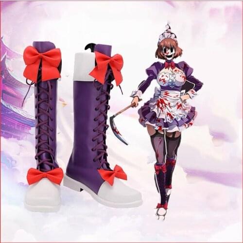 Maid-fuku Kamen Cosplay Boots Anime High Rise Invasion Cosplay Costume Maid Outfit Purple Dresses Shoes For Women Halloween