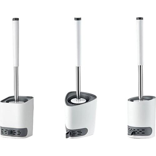 Silicone Toilet Brush w/ Quick-Dry Holder Easy Clean Punch-Free for Bathroom