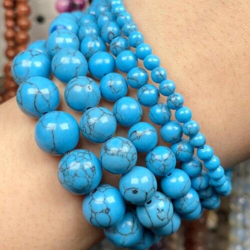 Stone Blue Turquoise Round Beads For Jewelry Making Diy Handmade Bracelet Charm Accessories 4-12mm 15