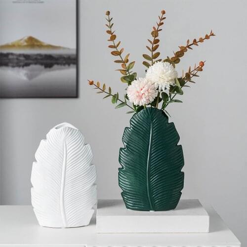 Nordic Decoration Home Flowers Vase Ceramic Vases For Decoration Household Green Leaf Model Vase Bathroom Decoration Accessories