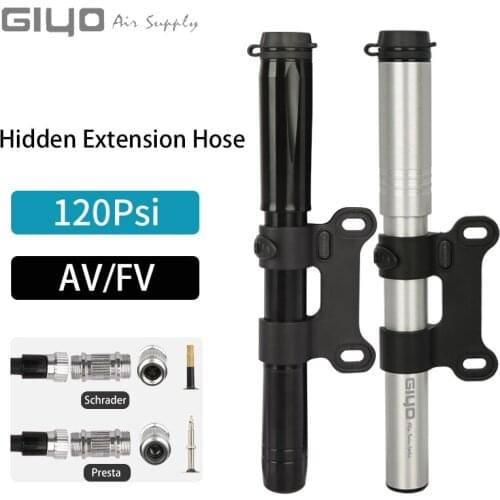 Giyo Cycling Hidden Hose Pump Bicycle 120psi CNC Alloy Inflator Road Bike Schrader Presta Valve Hand Pump MTB Mini Tyre Inflator