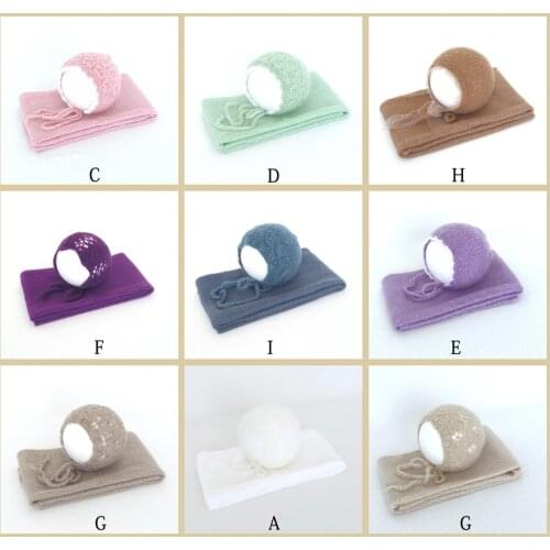 Jersey Wrap Hat Set Newborn Photography Prop Knit baby Mohair Hat Baby Swaddle Blanket Sack Photo Props