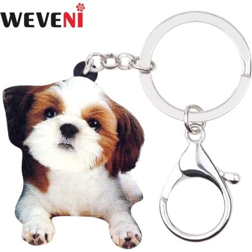 WEVENI Acrylic Cute Chinese Shih Tzu Dog Key Chains Keychain Ring Cute Animal Jewelry For Women Girls Bag Car Purse Charms Gift