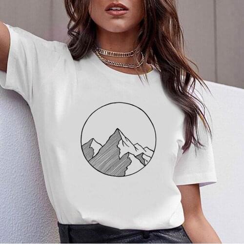 Summer tee top female Creative mountain print ladies T-shirt pink graphic T-shirt cartoon Harajuku T-shirt