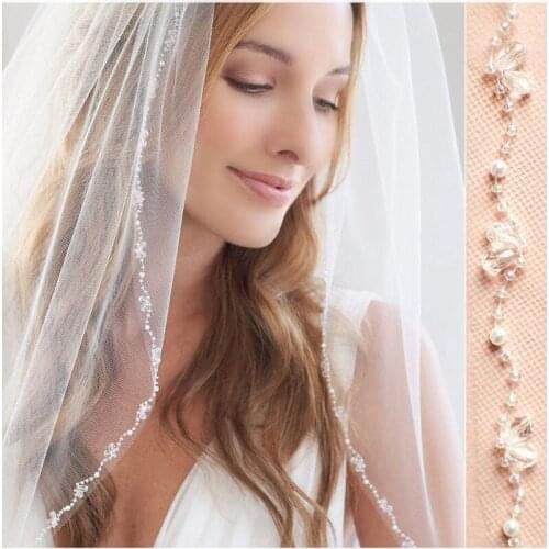 2020 wedding veil With Crystal Edge One Layer Handmade Beaded Pearls Short Bridal Veil Women Wedding Accessories