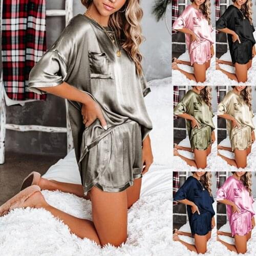 Womens Pajama Set Short Sleeve Sleepwear Scoop Neck Pjs Sets S-2XL