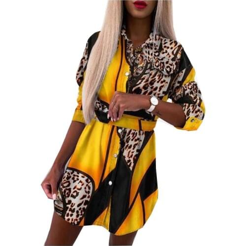 STYLISH LADY Patchwork Shirt Dress 2021 Autumn Women Long Sleeve Turn Down Collar Single Breasted Printed Elegant Mini Dress
