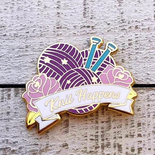 Knit Happens Knitter Knitting Enamel Brooch Pin Backpack Hat Bag Lapel Pins Badges Women Mens Fashion Jewelry Accessories
