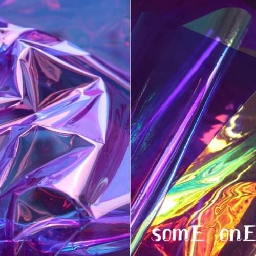 0.2mm Tpu Fabric Laser PVC Plastic Fluorescent Violet Waterproof DIY Raincoat Reflective Clothes Bags Decor Designer Fabric