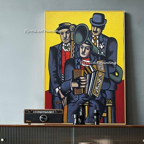 1 Pieces Fernand Leger Three men Classical Abstract Pictures For Living Room100% Handmade Canvas Oil Painting Home Decor Poster