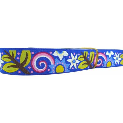 10 Meters 7/8'' 22mm Bright Blue Daisy Flower Woven Jacquard Ribbon