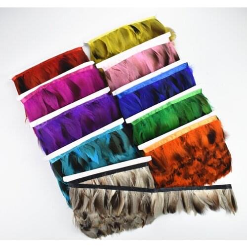 10Meter Colored Natural Pheasant Feather Trim Fringe Lace Ribbon Sewing Trimmings Goose Feathers on Tape Crafts Clothes Plumes