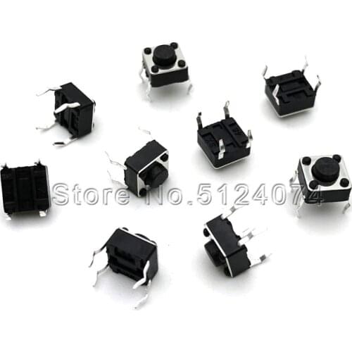 100pcs/lot 6*6*4.3 Touch button switch 6*6*4.3MM Push button switch Key switch 4pin vertical DIP 4P