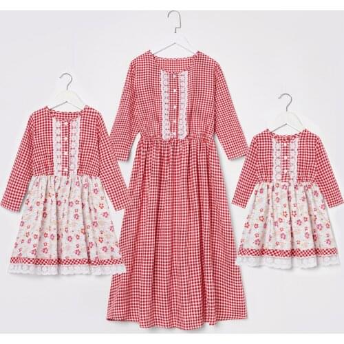 2021 Autumn Plaid Family Matching Outfits Mother Daughter Dresses Women Girl Casual Summer Dress Mom Baby Kids Party Clothes