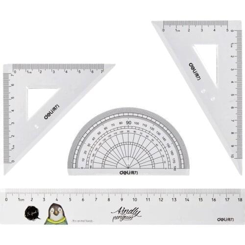 4pcs / set of Deli 71987 cartoon animal multifunctional drawing combination ruler + triangle ruler protractor student stationery
