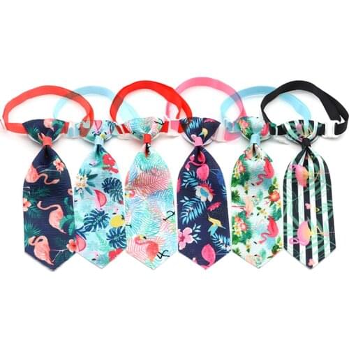 50 Pcs New Spring Flamingo Design Dog Necktie Adjustable Dog Collar Necktie Bow Ties Dog Grooming Accessories Pet Supplies