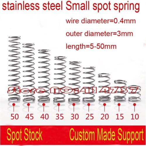 50pcs 0.4*3*5--50mm stainless steel Small spot spring 0.4mm wire micro spring compression spring pressure spring OD=3mm