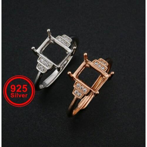6x8MM Rectangle Prong Ring Settings Vintage Style Rose Gold Plated Solid 925 Sterling Silver Adjustable Ring Bezel 1294242