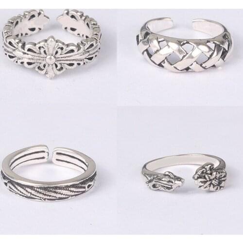 925 Sterling Silver Pin Retro fashion ring with adjustable opening in Thai silver bracelet ,Christmas gift