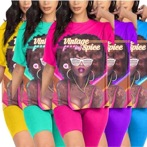 Adogirl Summer Letter Figure Print Two Piece Set Short Sleeve T-shirt And Shorts Womens Casual Lounge Wear Tracksuit Outfits