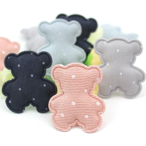 40Pcs 3*3.5cm Dot fabric Bear Padded Appliques for Babys Hair Clip crafts Headwear Decoration jewelry Accessories wholesale