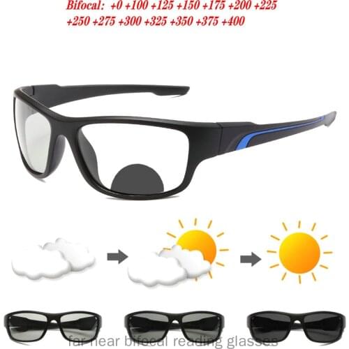 Bifocal Reading Glasses for Mens Sports Driving Goggles Square Transition Sunglasses Photochromic Presbyopia Eyeglasses NX