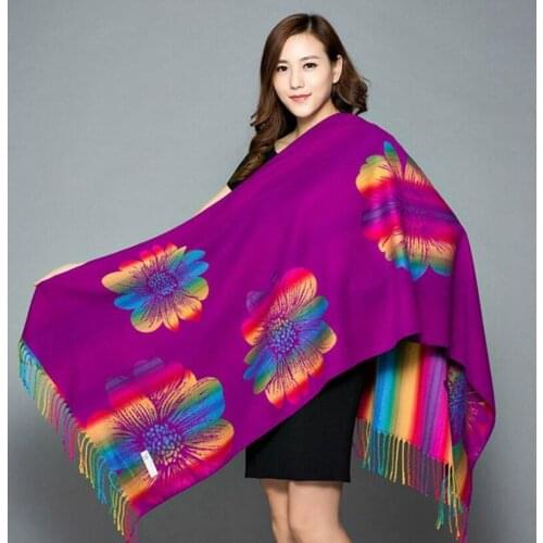 Oversize 200x70CM Women Embroider Flower Pashmina Cashmere Scarf Winter Thick&Warm Fine Tassels Scarf Shawl Travel Shawl Scarves