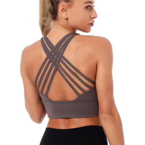 Yoga Bra Women Sexy Cross Back Sport Bra Top Strappy Women Push Up Bra Brushed Fabric Workout Bra Soft Padded Long Yoga Bras