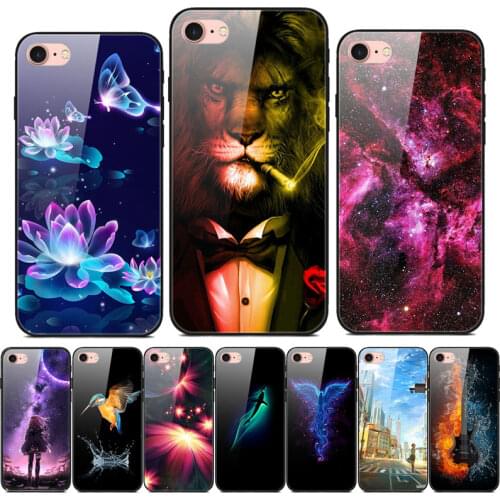 For iPhone SE 2020 Case Tempered Glass Printed Back Cover Hard Case For iPhone SE 2020 Phone Case Coque for Iphone SE 2 2020 7 8