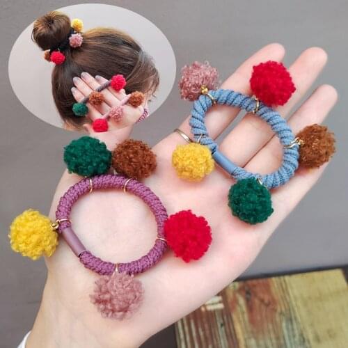Children Cute Plush Ball Hair Bands Elastic Girls Lovely Multicolor Hairball Rubber Bands Scrunchies Kids Hair Accessories