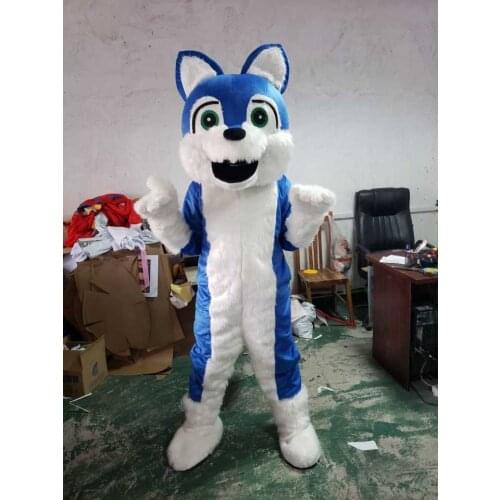 Halloween Long Fur Blue Husky Wolf Dog Fursuit Mascot Costume Suits Fox Cosplay Party Game Fancy Dress Adult Size Xmas Clothing