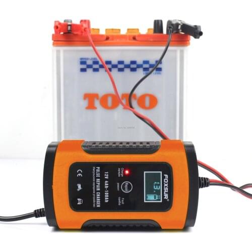FOXSUR 12V 5A Motorcycle& Car Battery Charger & Intelligent Battery Charger FBC1205D Pulse Repair Charger with LCD Display
