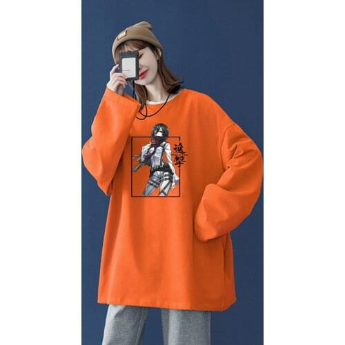 Japan Anime Attack on Titan Mikasa·Ackerman Kawaii Cartoon Women Tshirt Harajuku Long Sleeve Autumn Oversized Cotton Men T Shirt