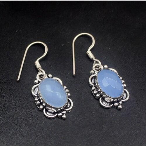 Hermosa Vintage Faceted Hot BlueAgate Silver Color Fashion Jewelry Gifts Dangle Drop Earrings for Women Girls 1 5/8 Inch FQ103