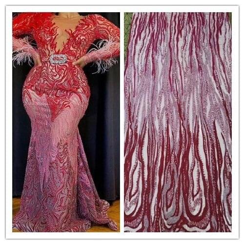 Good Quality 5 yard African French Lace Fabric S-11782 on sale Nigerian Lace Fabric with beads For Wedding